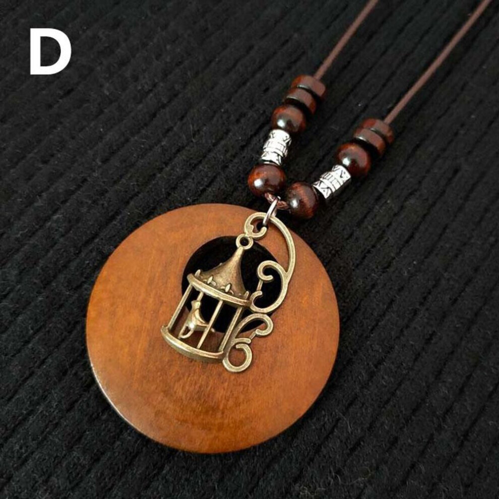 Maxpower (D) 1Pc Leaves Long Chain Choker Beaded Pendant Wooden Necklace Gift Ethnic Style Jewelry Vintage Not,Specified