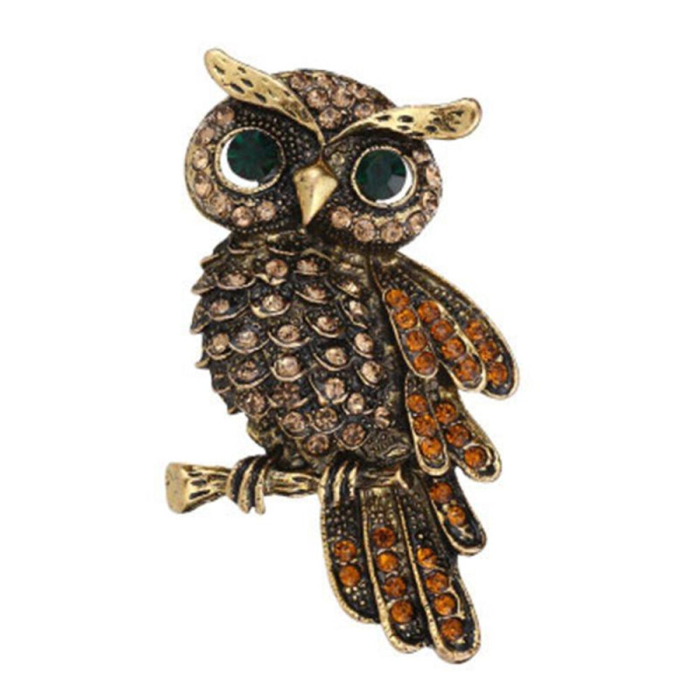 Maxpower (Gold) Vintage Owl Brooch Corsage Scarf Clip Antique Plated Crystal Parrot Brooches Gold