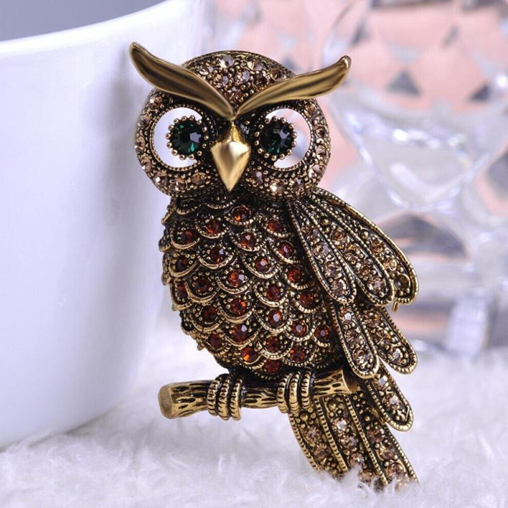 Maxpower (Yellow) Vintage Owl Brooch Corsage Scarf Clip Antique Gold Plated Crystal Parrot Brooches Gold,Yellow