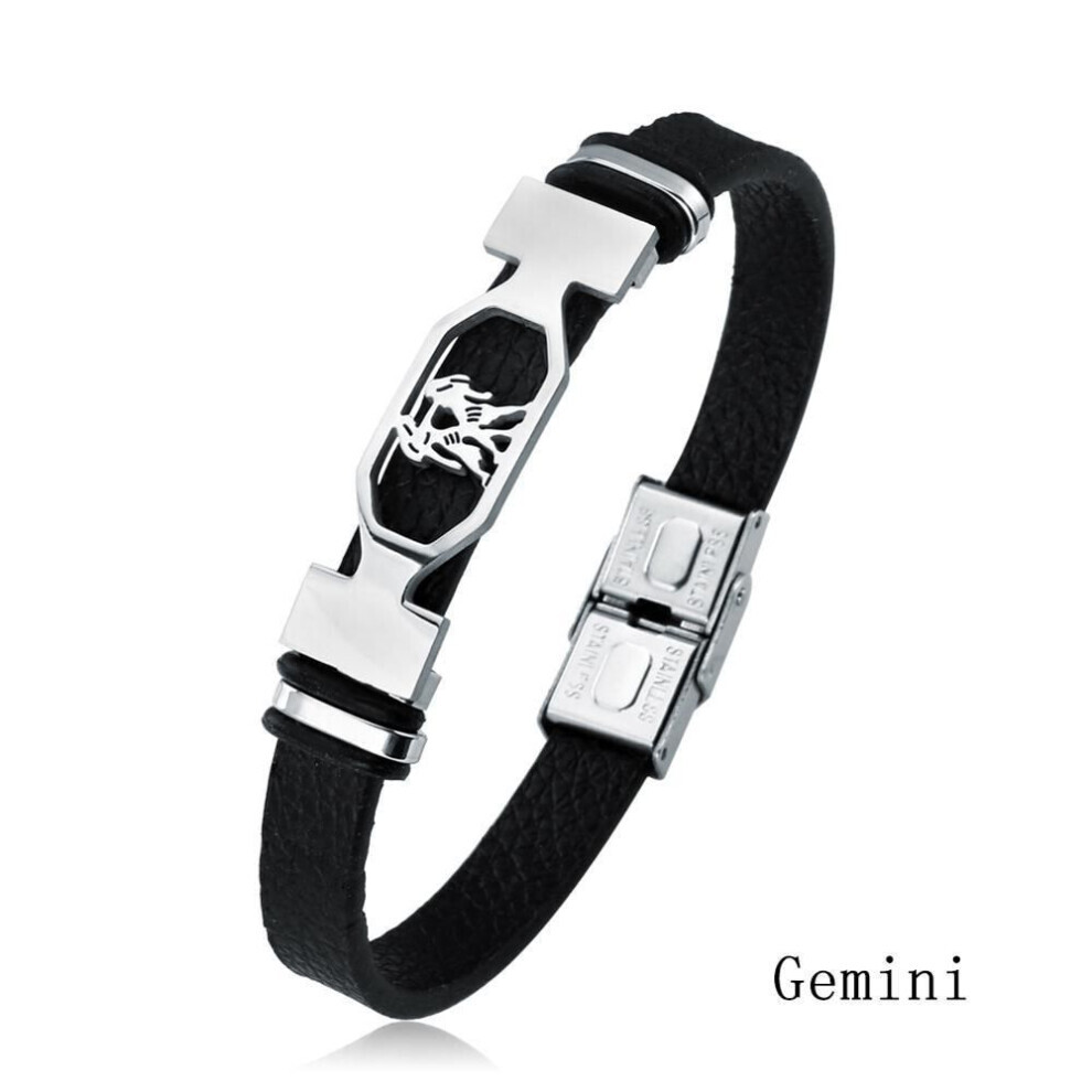 Maxpower (Gemini) Charm Jewelry 12 Constellations Stainless Steel Leather Cuff Bracelet Men Not,Specified