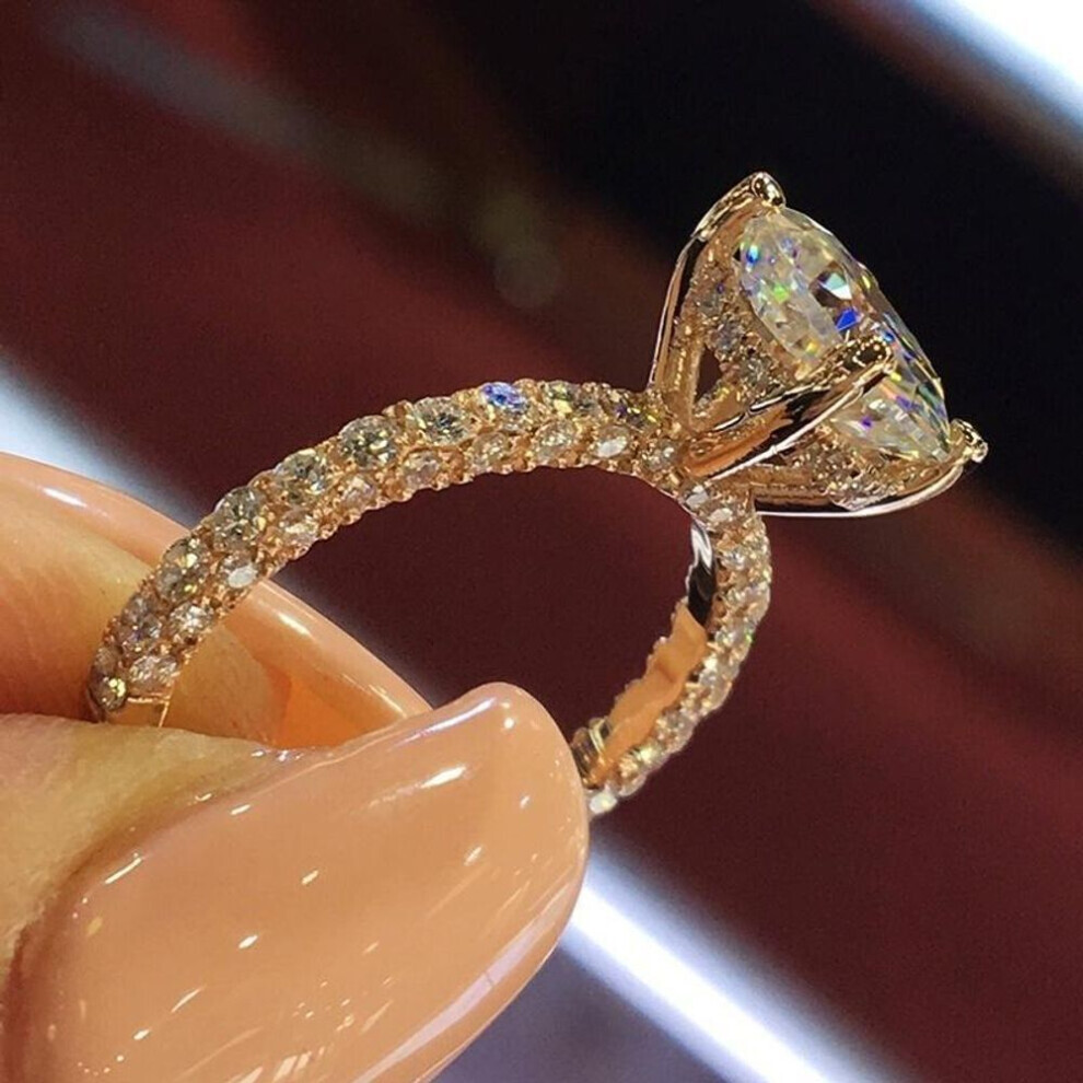 (rose gold, 10) Rhinestone Round Engagement Bridal Wedding Rings Womens Jewelry
