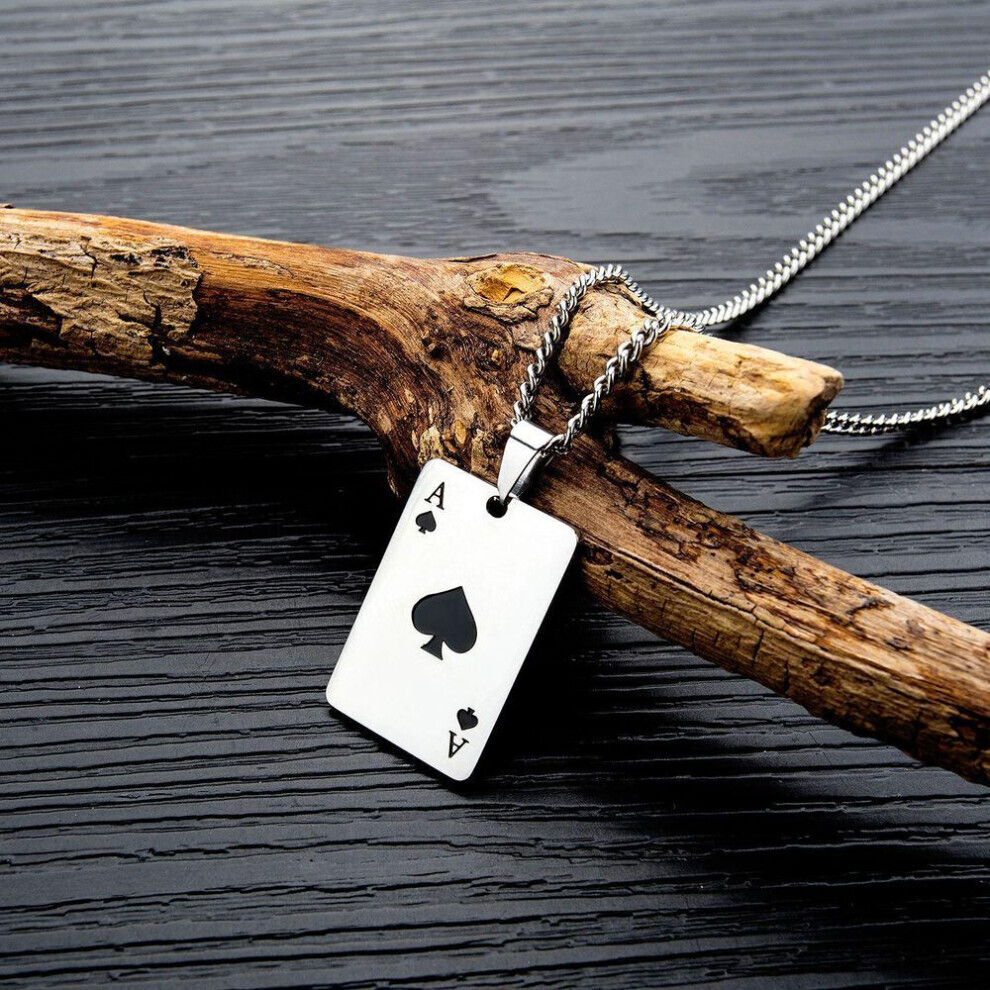 (black) Titanium Steel Man Necklace Hip-hop Spades A Necklace For Men And Women Personality Poker Pendant