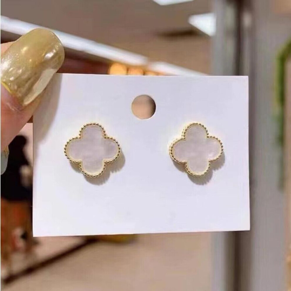 Maxpower (White) Senior Sense Of Four-Leaf Clover Light Luxury Temperament Women's Earrings Daily Versatile Simple Earrings White