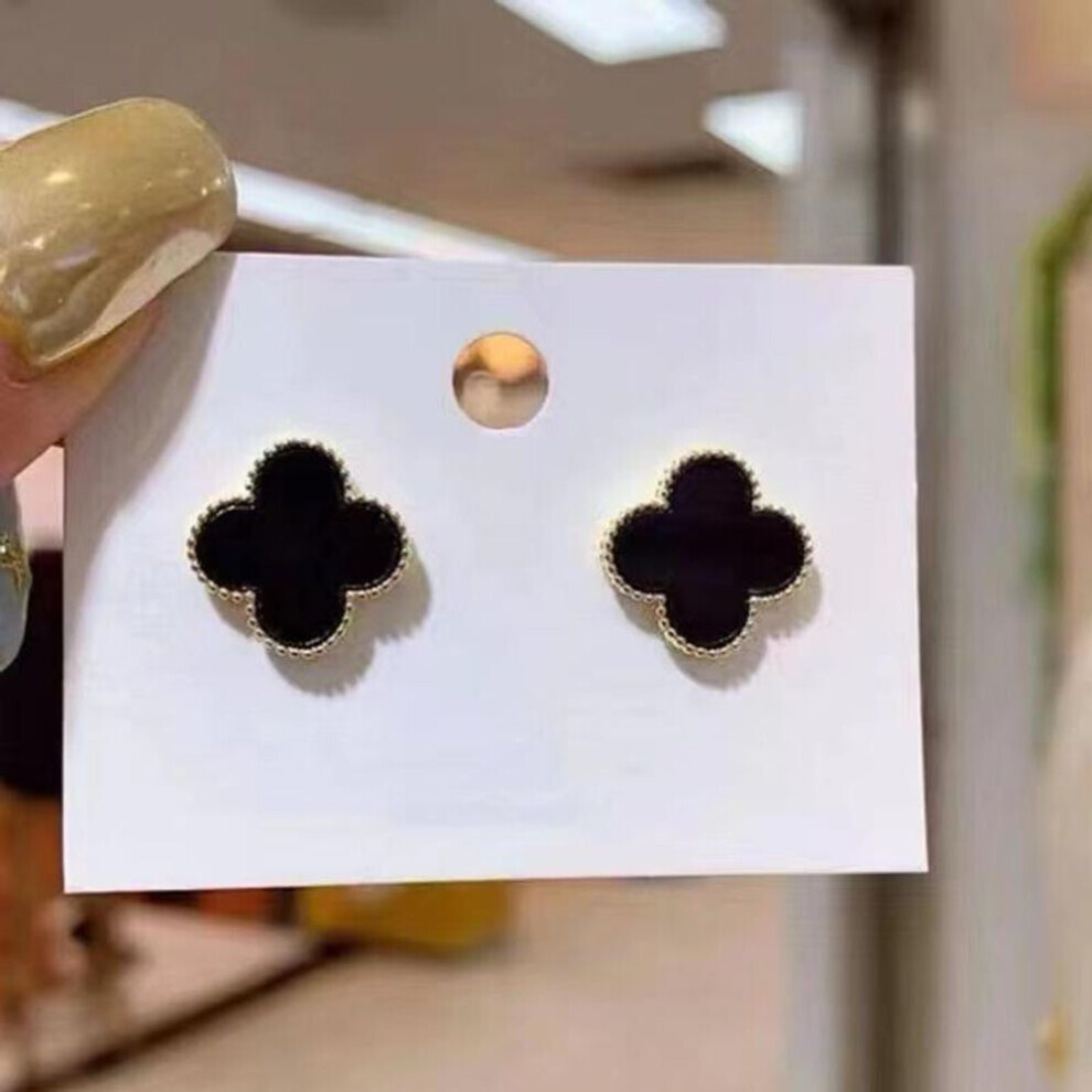 Maxpower (Black) Senior Sense Of Four-Leaf Clover Light Luxury Temperament Women's Earrings Daily Versatile Simple Earrings Black