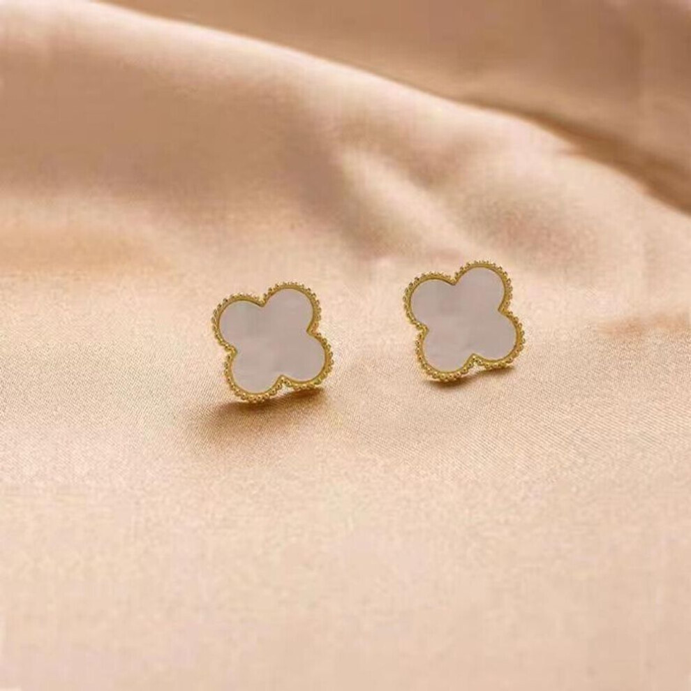 Maxpower (White) Large Four-Leaf Clover Earrings Niche Design Sense Of Hundred With Senior Light Luxury Temperament Simple Sweet Earrings Women's Earrings White,Red