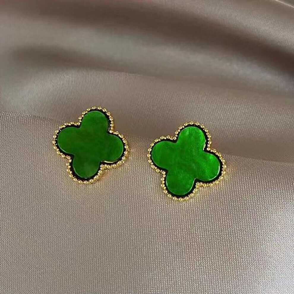 Maxpower (Green) Large Four-Leaf Clover Earrings Niche Design Sense Of Hundred With Senior Light Luxury Temperament Simple Sweet Earrings Women's Earrings Green