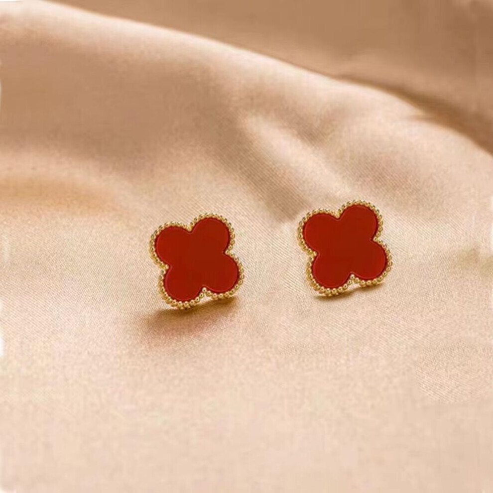 Maxpower (Red) Large Four-Leaf Clover Earrings Niche Design Sense Of Hund With Senior Light Luxury Temperament Simple Sweet Earrings Women's Earrings Red
