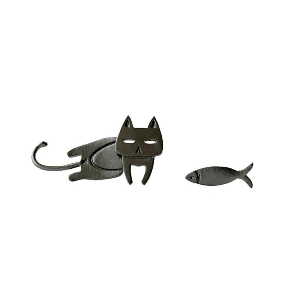 (Black) 1 Pair Asymmetric Cat Fish Stud Earrings For Women Gift Fashion Earrings Jewelry Gift