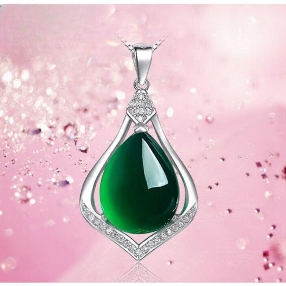 Maxpower (As The Picture, 925) 925 Sterling Necklace Natural Chalcedony Pendant Fashion Simple Jewelry Silver