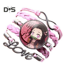 (pink) Unisex Bracelet Demon Slayer Multilayer Jewelry Cartoon Braided Bracelet