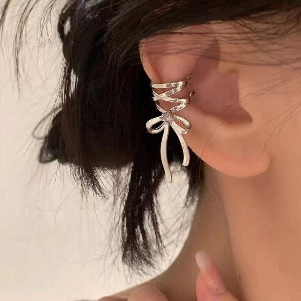 (as the picture, Right—1PCS) Pink Butterfly Ear Cuff Earrings For Women Girls Fashion Bowknot No Piercing Clips Earring Fake Piercing Ballet Clip On Jewelry