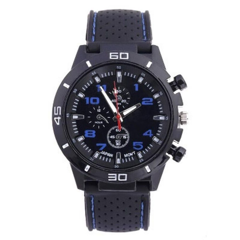 (blue) Men&apos;s Fashion Silicone Strap Sports Quartz Watch