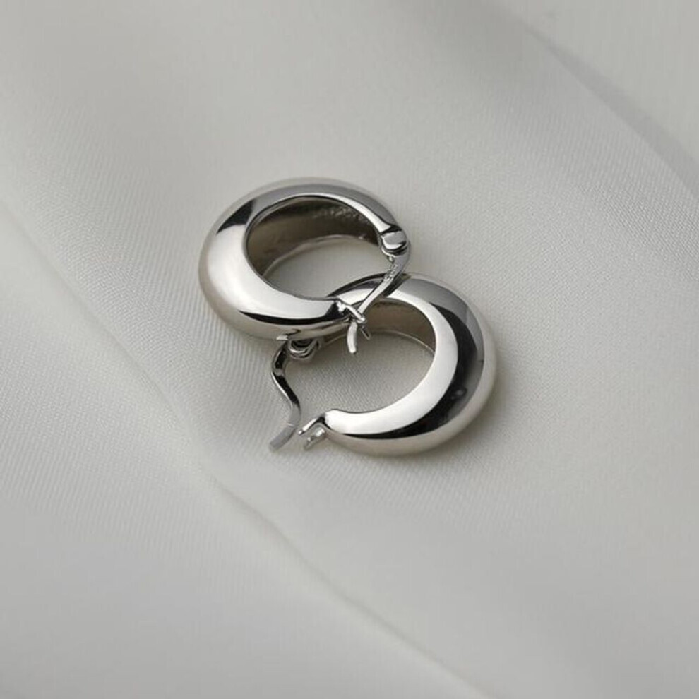 Maxpower (Silver) Anenjery Women's Fashion Jewelry Metal Drop Circle Hoop Earrings For Women Glossy Personality French Ear Buckle S-E93