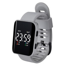 (grey) Casual Digital Sport Watches Led Digital Display Large Square Dial Ergonomic Design Silicone Wristband Watch