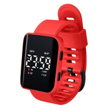 (red) Casual Digital Sport Watches Led Digital Display Large Square Dial Ergonomic Design Silicone Wristband Watch