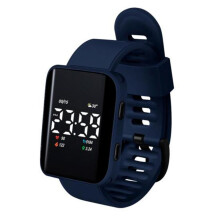 (dark blue) Casual Digital Sport Watches Led Digital Display Large Square Dial Ergonomic Design Silicone Wristband Watch