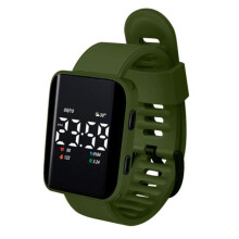 (army green) Casual Digital Sport Watches Led Digital Display Large Square Dial Ergonomic Design Silicone Wristband Watch
