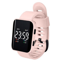 (pink) Casual Digital Sport Watches Led Digital Display Large Square Dial Ergonomic Design Silicone Wristband Watch