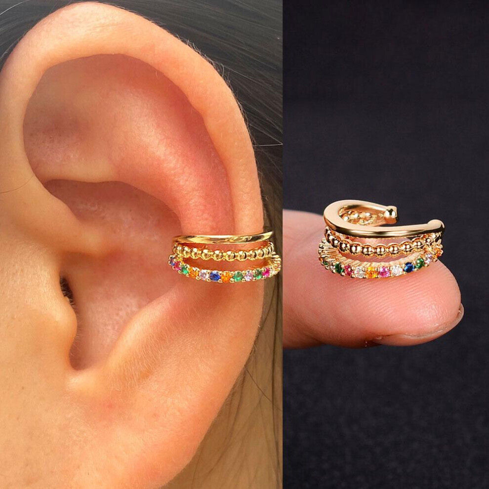 (Gold) 1Piece Zircon Charming Clip On Earrings Ear Cuff Without Piercing Women Geometric C Shape Earscreen Earcuffs Wrap Climb Earring