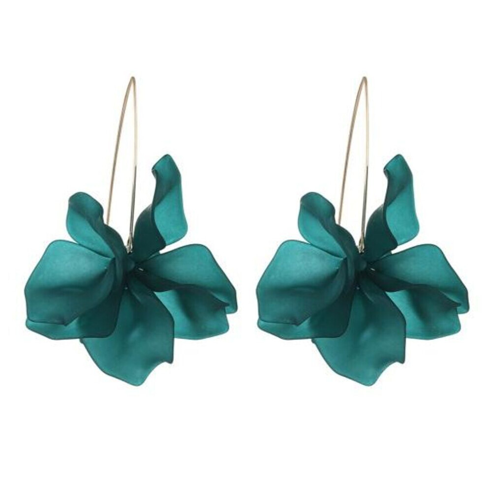 Maxpower (Dark Green) 1 Pair Petal Earrings Long Style Dangle Earrings Women Piercing Hook Earrings Jewelry Gift