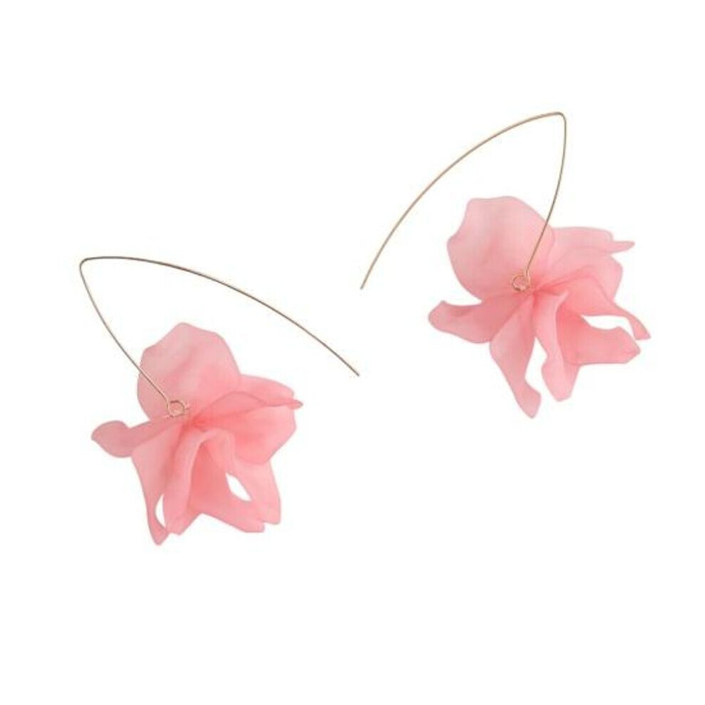 Maxpower (Pink) 1 Pair Petal Earrings Long Style Dangle Earrings Women Piercing Hook Earrings Jewelry Gift