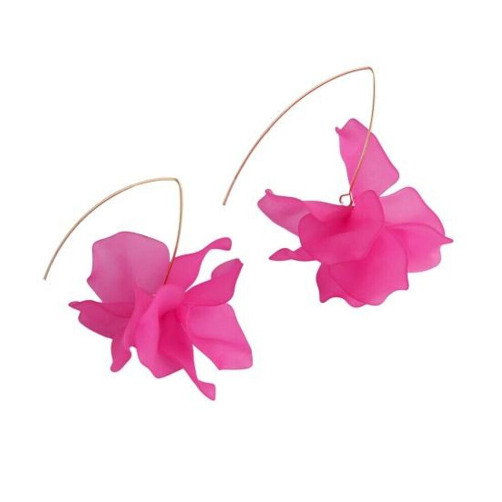 Maxpower (Rose Red) 1 Pair Petal Earrings Long Style Dangle Earrings Women Piercing Hook Earrings Jewelry Gift