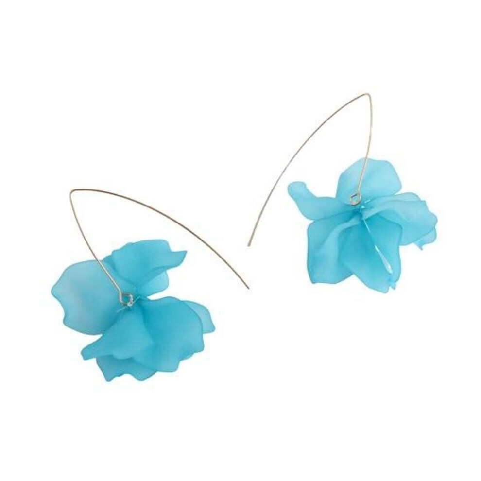 Maxpower (Sky Blue) 1 Pair Petal Earrings Long Style Dangle Earrings Women Piercing Hook Earrings Jewelry Gift