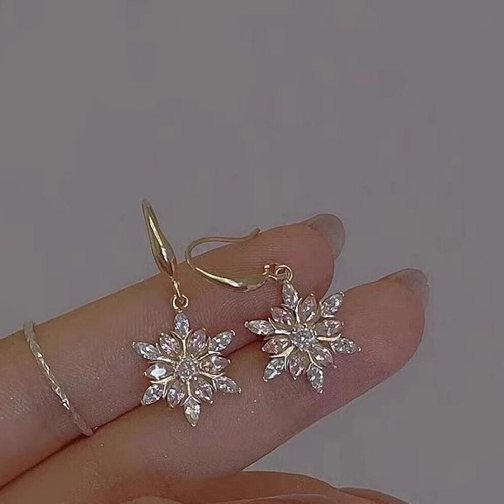 Maxpower (Gold) Fashion Women Pink Zircon Snowflake Hook Dangle Earrings For Exquisite Female Wedding Party Christmas Earring Gift Jewelry Pink,Gold