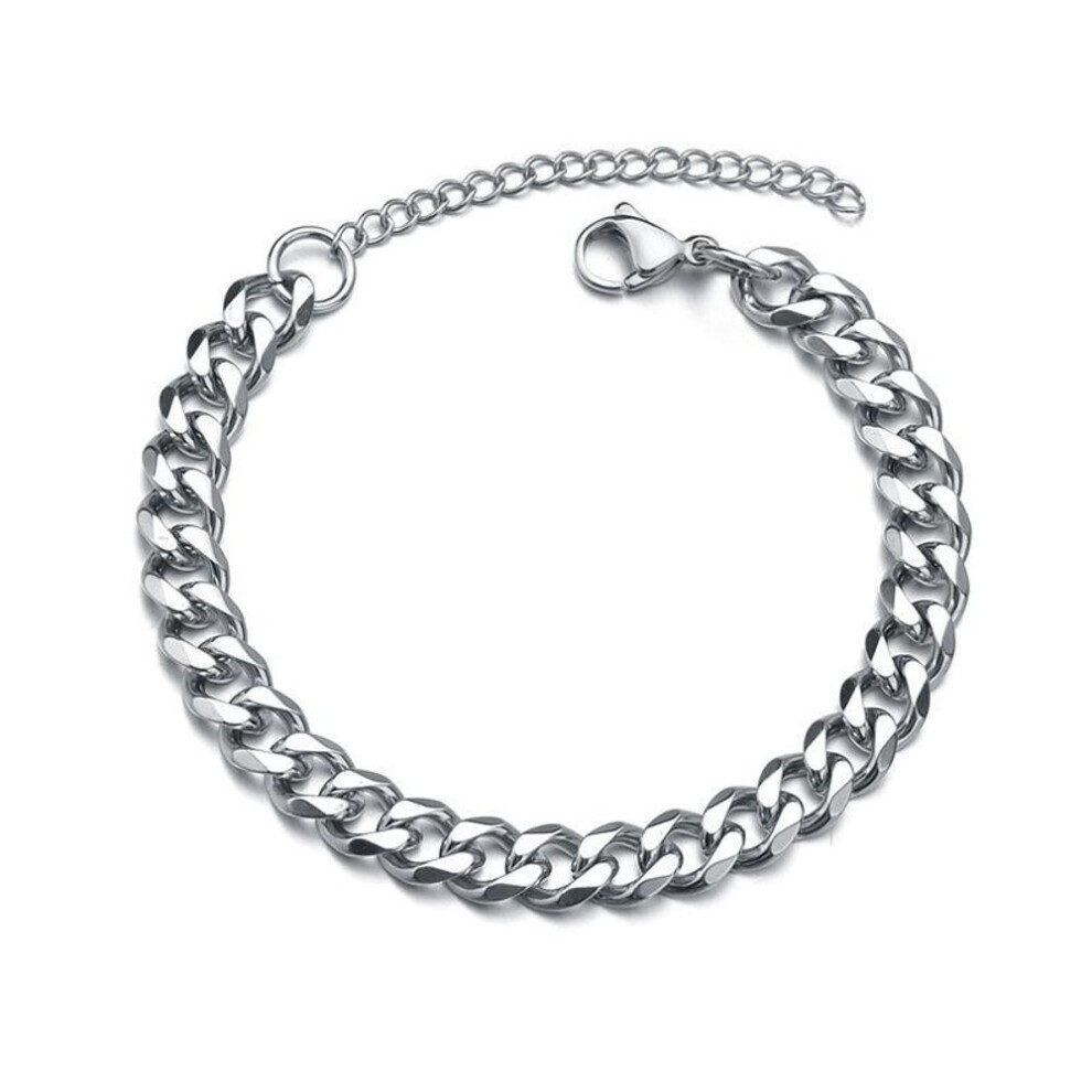 (silver, Width 3mm) High Quality Stainless Steel Bracelets For Men Blank Color Punk Curb Cuban Link Chain Bracelets On The Hand Jewelry Gifts