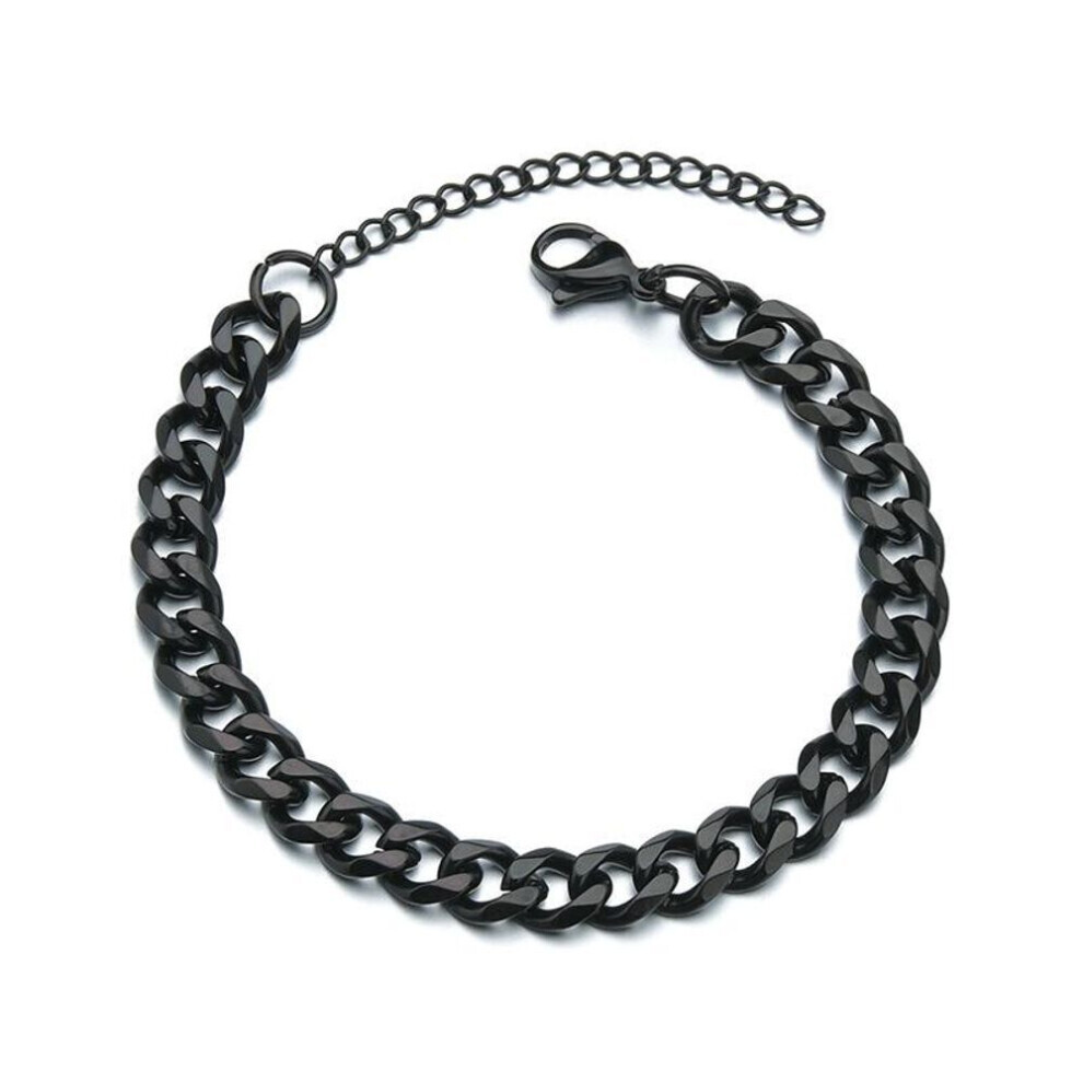 Maxpower (Black, Width 7Mm) High Quality Stainless Steel Bracelets For Men Blank Color Punk Curb Cuban Link Chain Bracelets On The Hand Jewelry Gifts