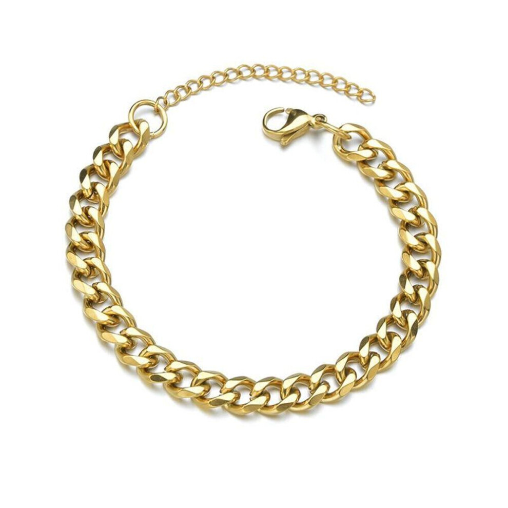 (gold, Width 5mm) High Quality Stainless Steel Bracelets For Men Blank Color Punk Curb Cuban Link Chain Bracelets On The Hand Jewelry Gifts