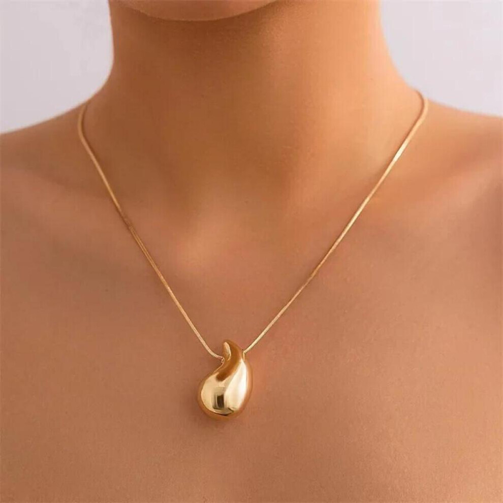 (Gold) Vintage Gold Color Plated Chunky Dome Drop Necklaces for Women Fashion Glossy Thick Teardrop Necklace Jewelry Gifts Wholesale