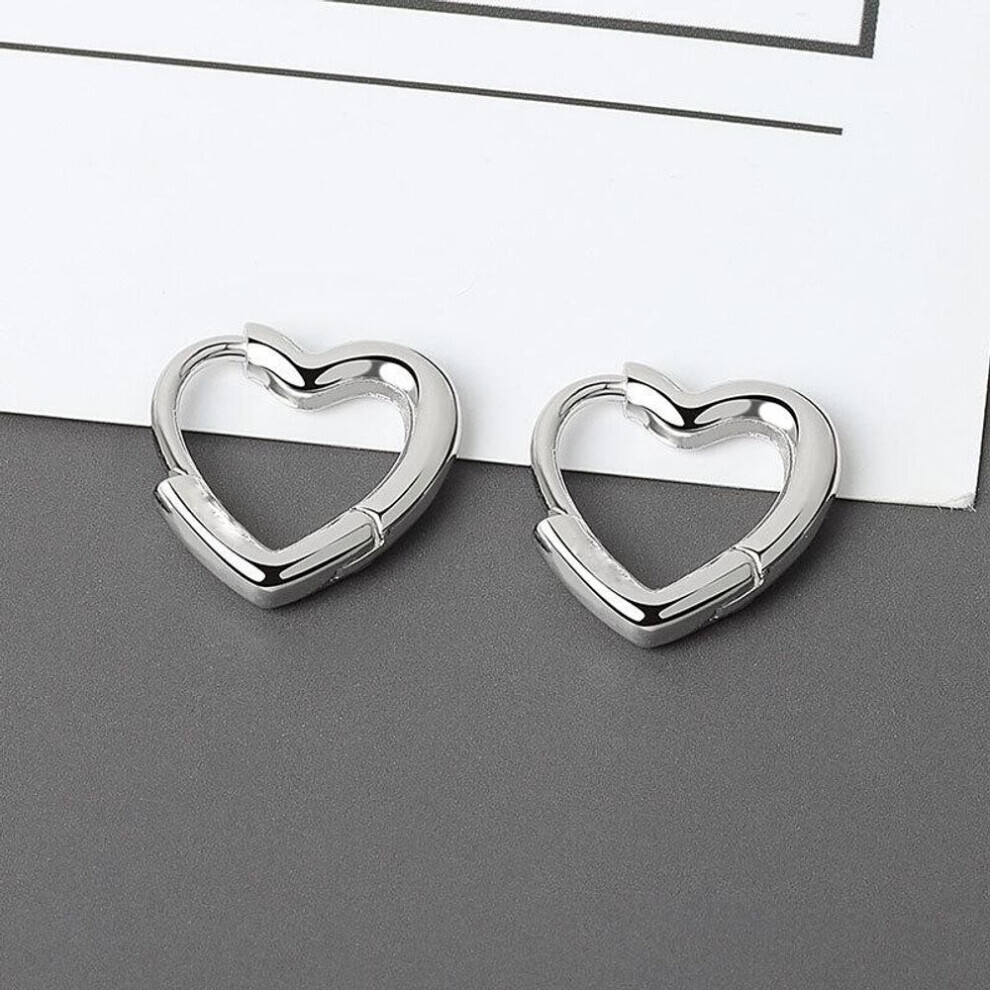 Maxpower (Silver) Anenjery Simple Cute Sweet Heart Buckle Hoop Earrings Fashion For Women Heart-Shaped Circle Piercing Earrings Jewelry