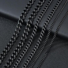 (black, 5mm 60cm) Classic Men Necklace Width 3 To 7 Mm Stainless Steel Long Necklace For Men Women Chain Jewelry