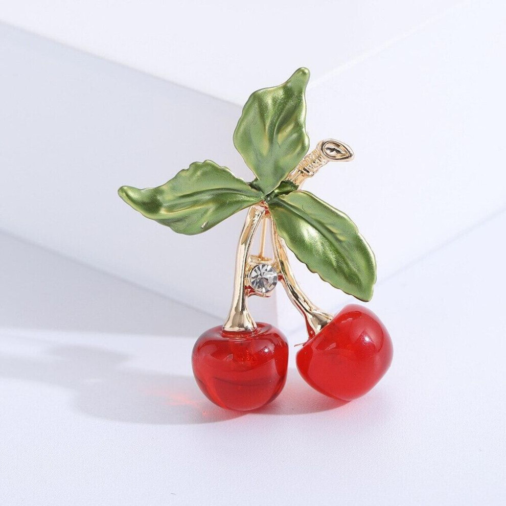 (red) Blucome Enamel Alloy Rhinestone Cherry Fruit Brooch Simple Fashion Women Versatile Pin Accessories