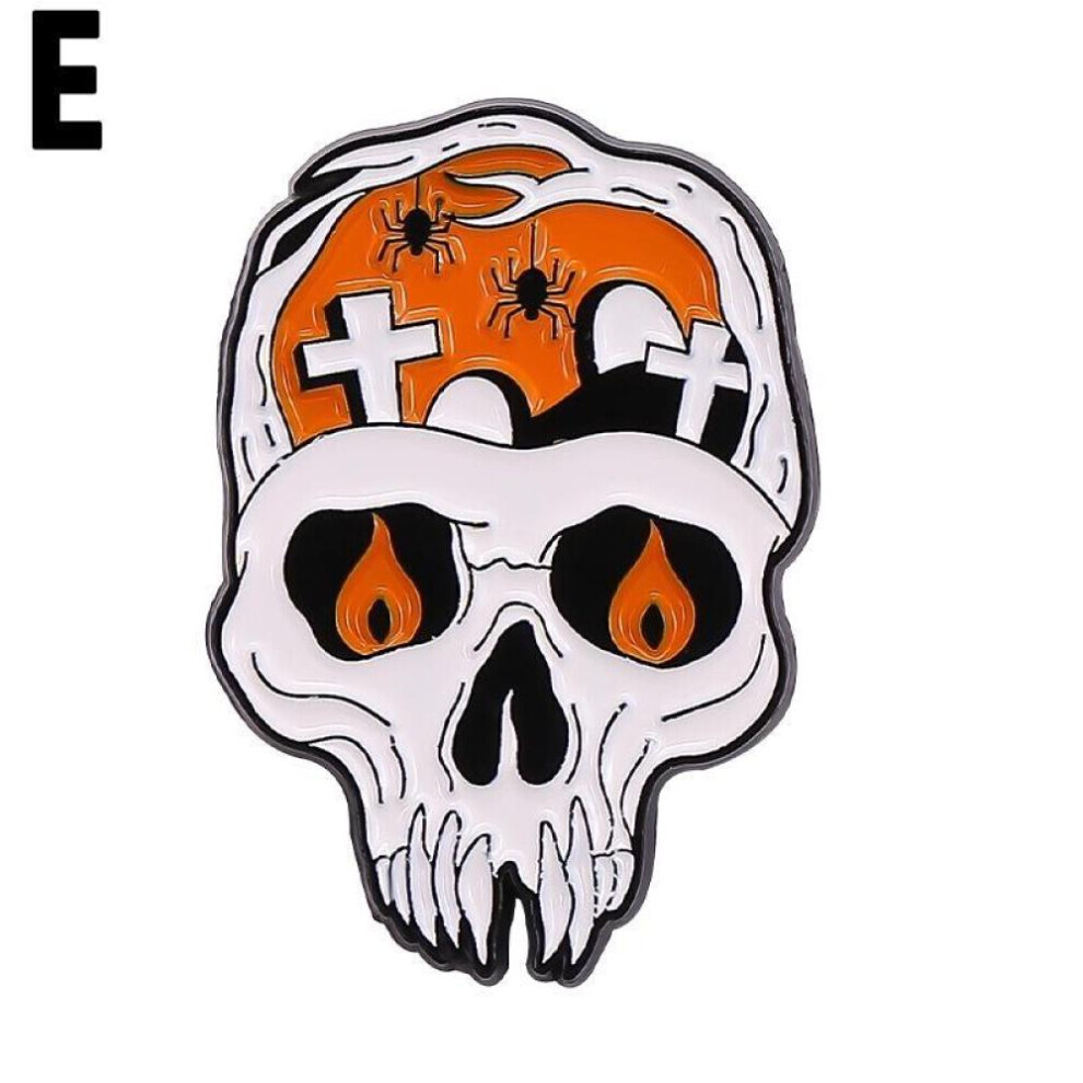 (Cream) 1Pc Halloween Alloy Brooch Skull Spider Pumpkin Lapel Pins Badge Jewelry Clothing Accessories