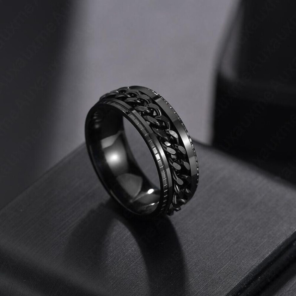 (black, 10) Rotatetitanium Stainless Steel Chain Spinner Ring For Men Punk Cool Blue Gold Black Rock Rings Couple Jewelry Gift Rings Accessorie