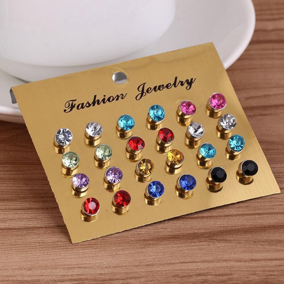 Maxpower (Multicolor) Unisex 12 Pairs Zircon Ear Studs Round Earrings Ear Ornaments Flash Drill For Women Men