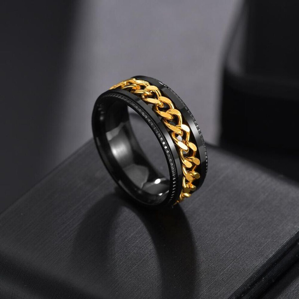(black,gold, 12) Rotatetitanium Stainless Steel Chain Spinner Ring For Men Punk Cool Blue Gold Black Rock Rings Couple Jewelry Gift Rings Accessorie