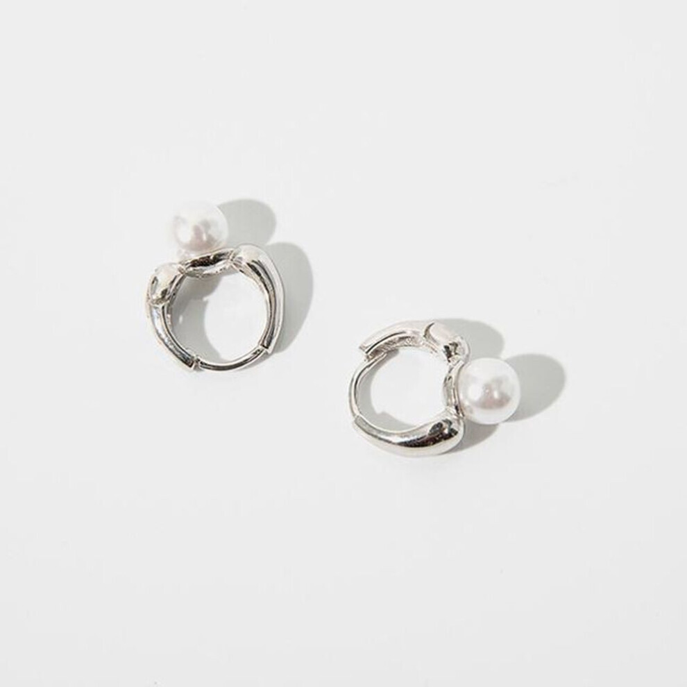 (silver) Anenjery Pearl Hoop Earrings For Women Round Wedding Gold Earrings Party Jewelry