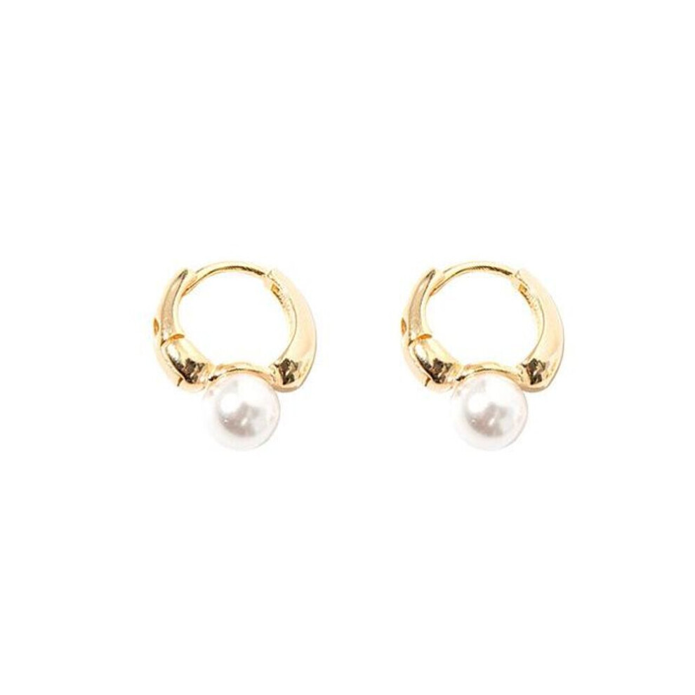 (gold) Anenjery Pearl Hoop Earrings For Women Round Wedding Gold Earrings Party Jewelry