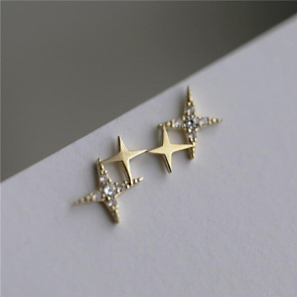 Maxpower (Gold) Exquisite Micro Inlaid Four-Pointed Star Plating Earrings Women Tiny Cute Banquet Jewelry Gold