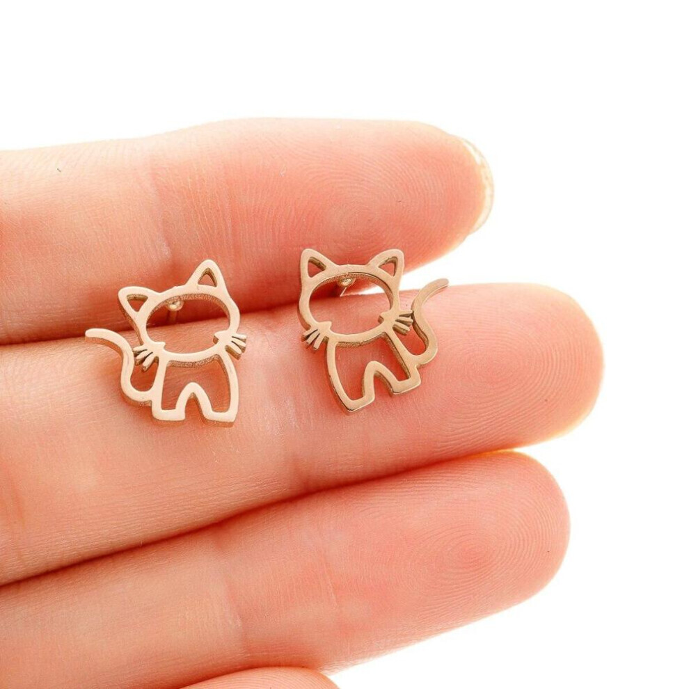 (Not Specified) 1 Pair Cute Cat Stainless Steel Stud Earrings For Womens Punk Jewelry Gifts Trend Fashion Small Ear Studs Jewelry