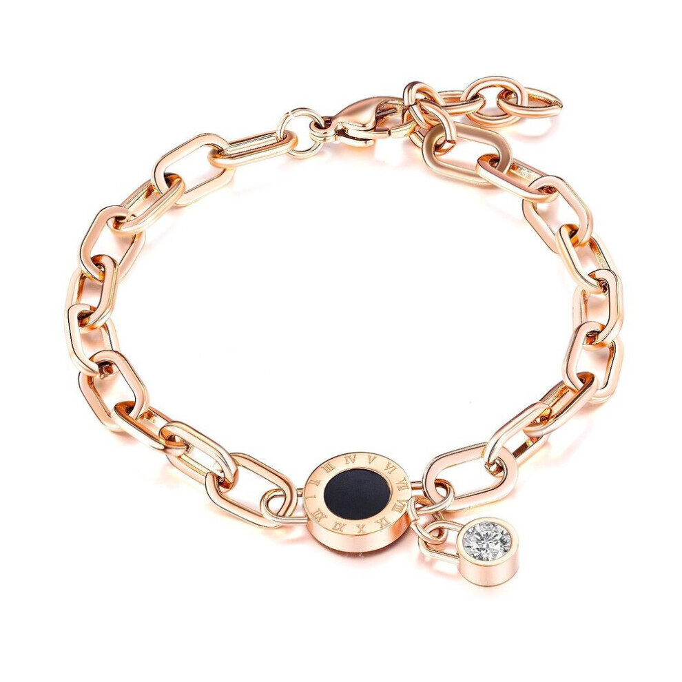 (gold, 12.5-16 cm) Trendy Roman Numerals Number Diamond Bracelet Rose Gold Plated Titanium Steel Female Bracelet Fashion Bracelet Jewelry