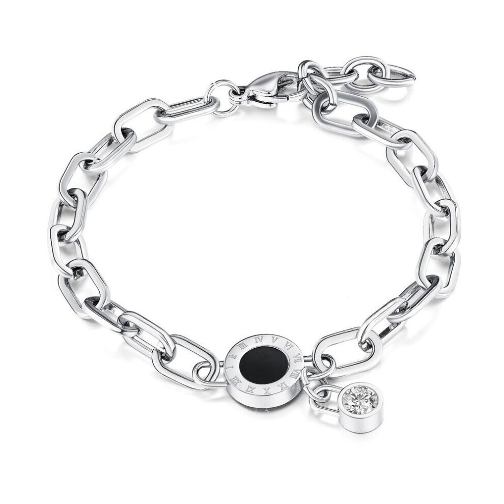 (silver, 12.5-16 cm) Trendy Roman Numerals Number Diamond Bracelet Rose Gold Plated Titanium Steel Female Bracelet Fashion Bracelet Jewelry