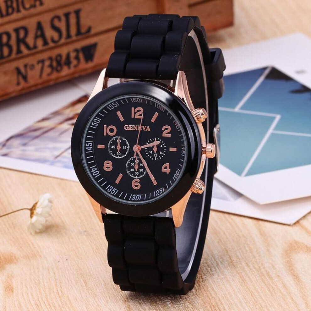 (black) Women&apos;s Silicone Boys Jelly Quartz Unisex Geneva Girls Wrist Watch