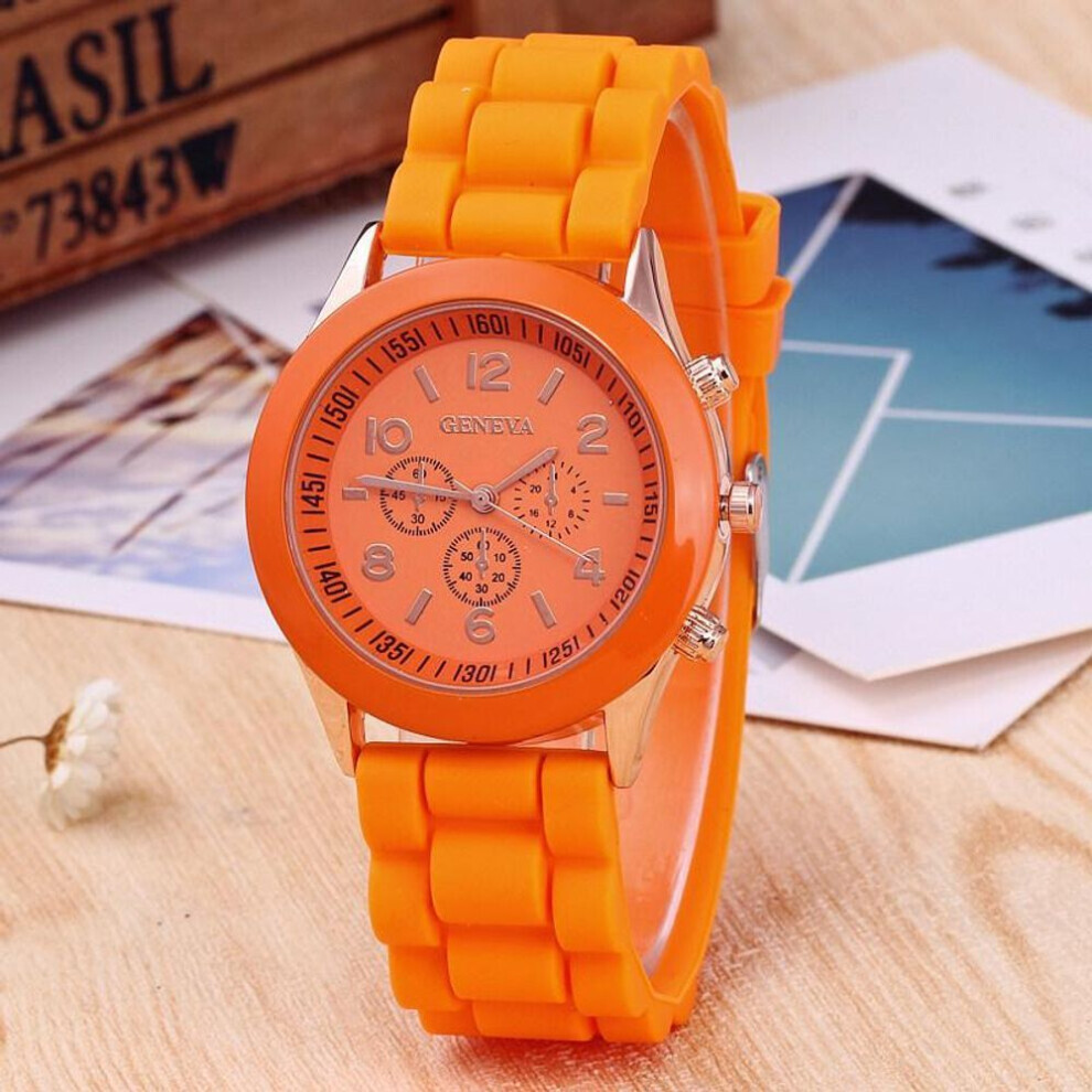 (orange) Women&apos;s Silicone Boys Jelly Quartz Unisex Geneva Girls Wrist Watch