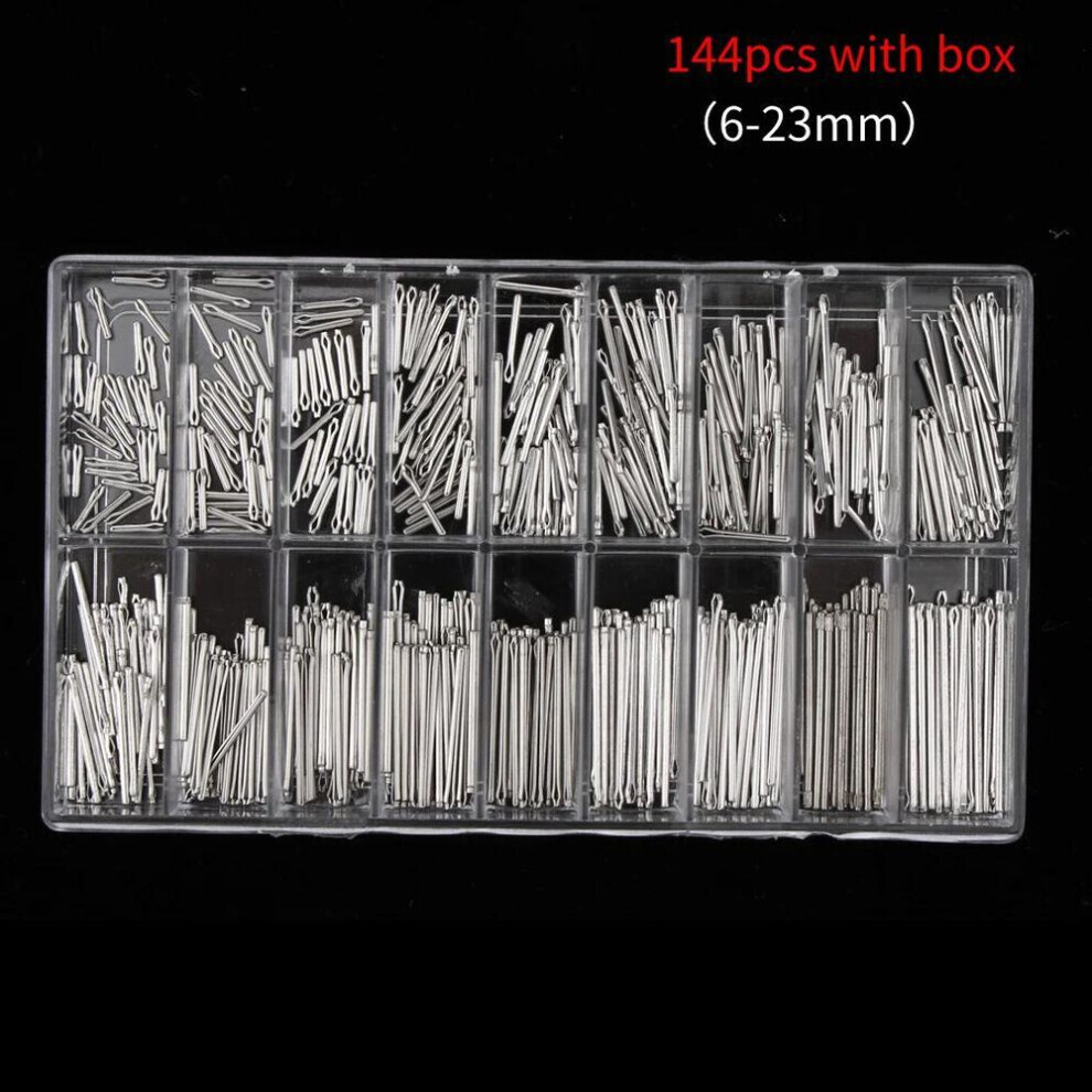 Maxpower (144Box) 144/108Pcs Stainless Steel Watch Band Link Cotter Pins Spring Bars Tools In 18 Different Sizes - 6Mm-23Mm Silver