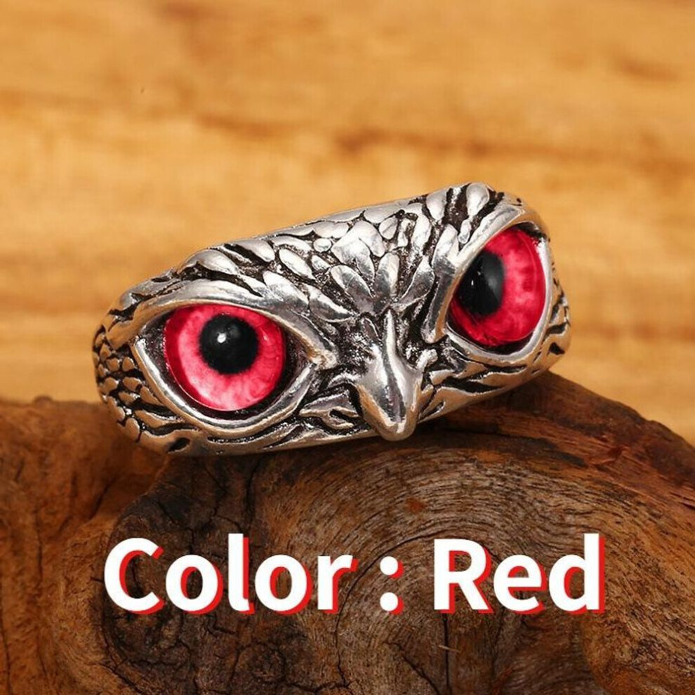 (red) Fashion Demon Eye Owl Ring Adjustable  Rings For Women And Men Retro Animal Ring Party Jewelry Anniversary Gifts