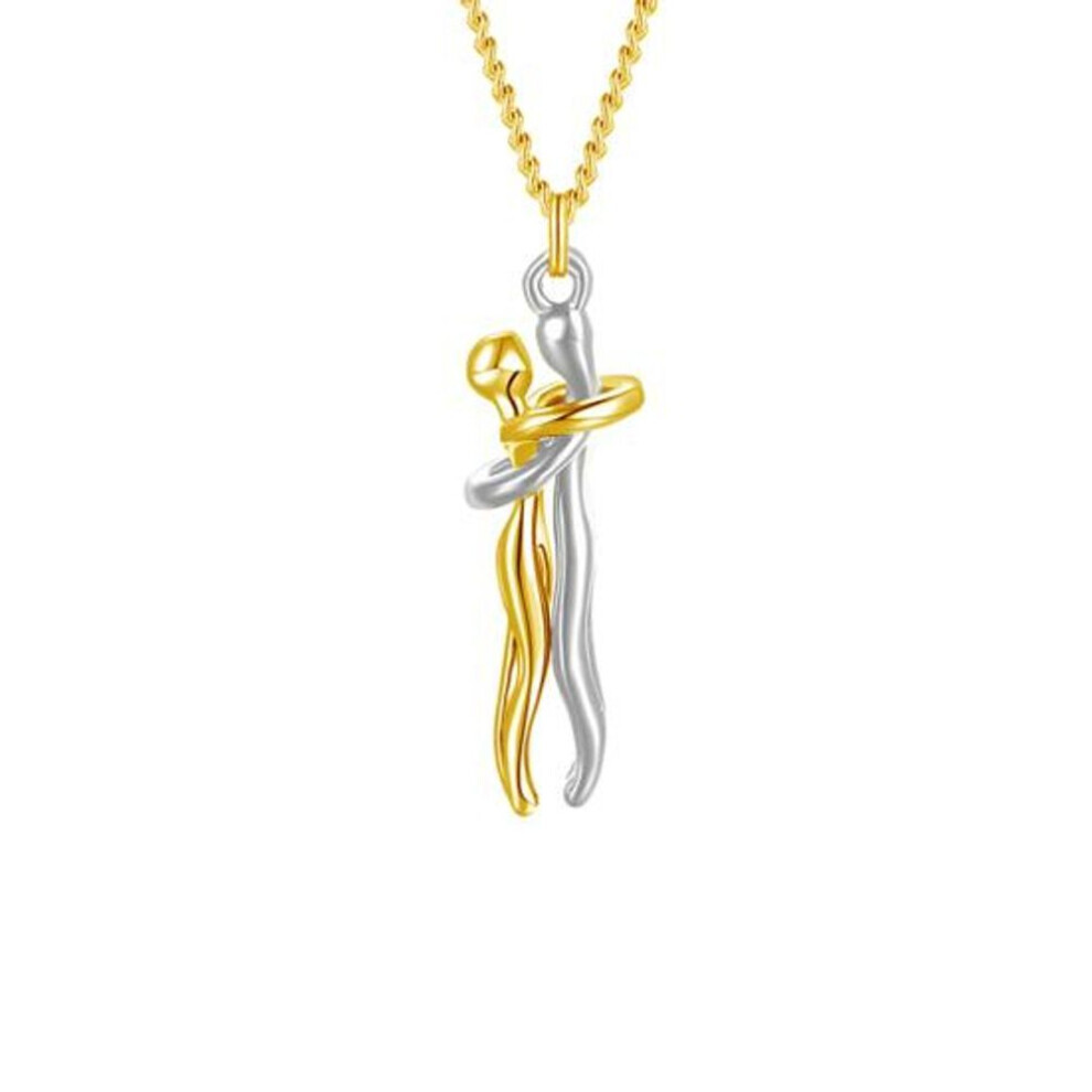 Maxpower (Golden) Hip Hop Embrace Couple Pendant Necklace Adjustable Length Him Her Hugging Pendant Necklace Anniversary Jewelry Valentine Day Gift Gold